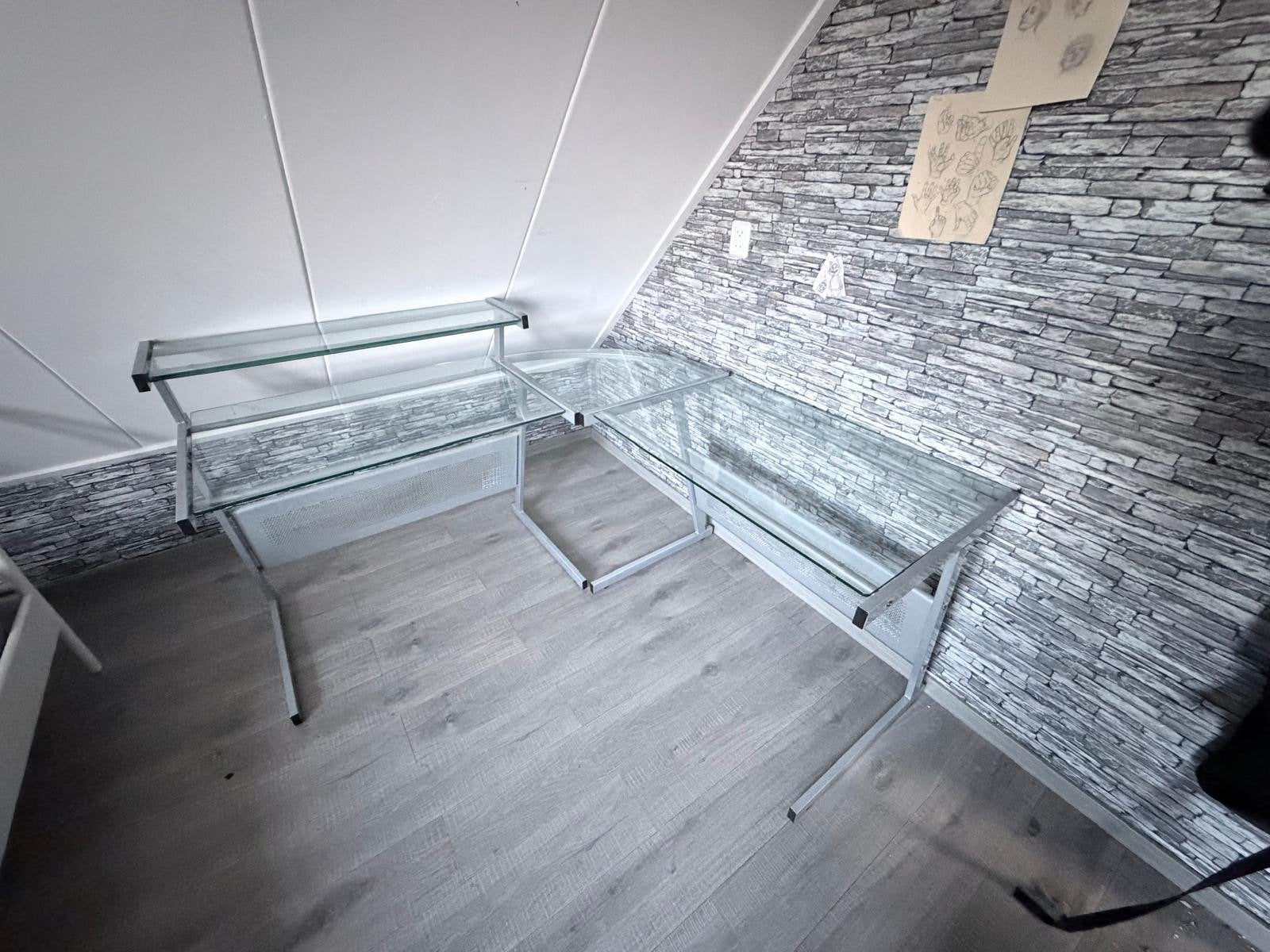 Glazen Hoekbureau  Gamingbureau - Modern Design, Ophalen, Demontabel, Gebruikt, Hoekbureau