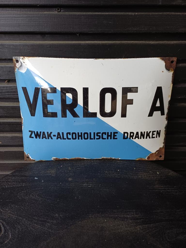 Emaille reclamebord "verlof A", Verzamelen, Merken en Reclamevoorwerpen, Ophalen of Verzenden, Gebruikt, Reclamebord