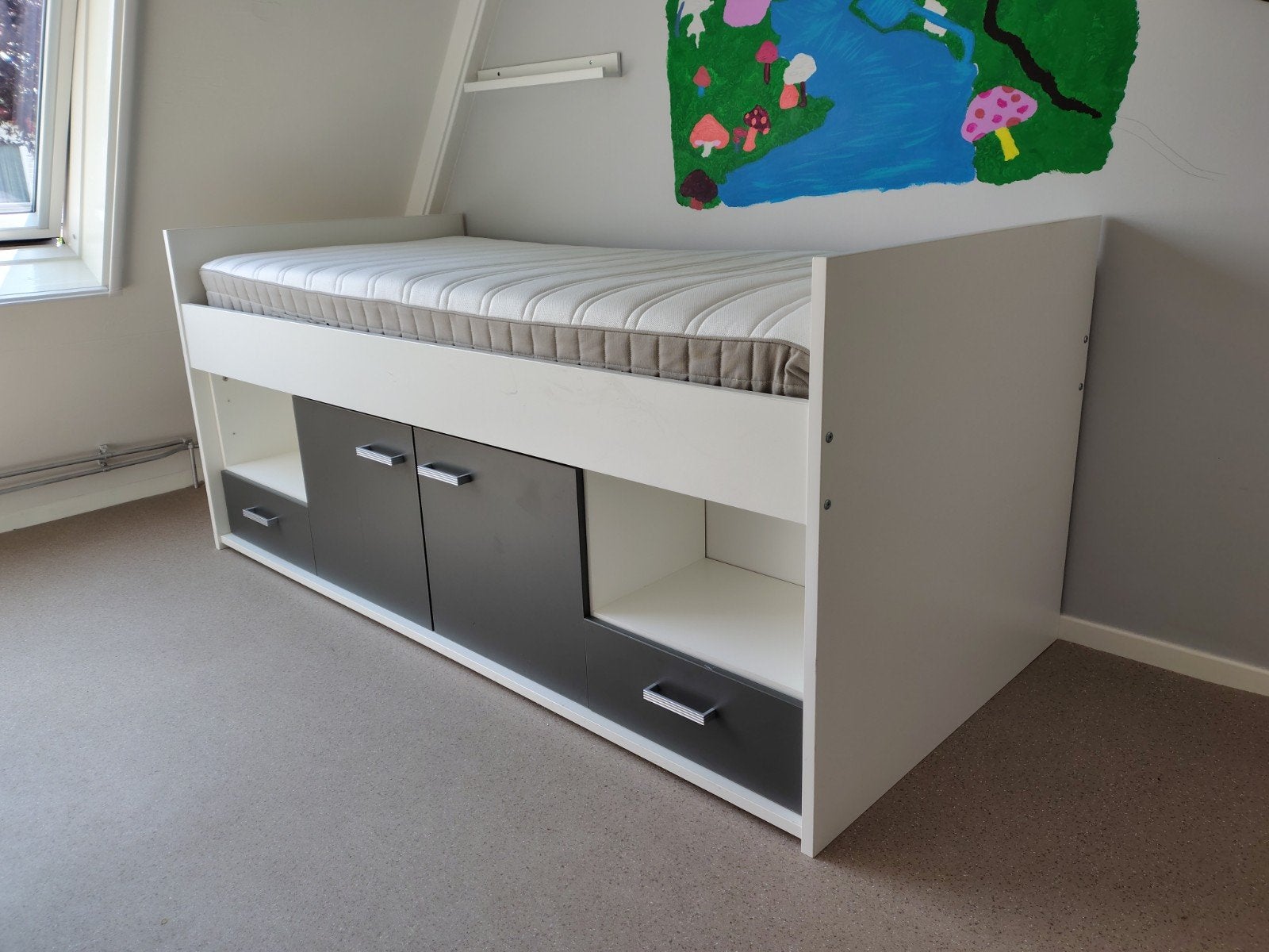 Verhoogd bed 90x200, Ophalen, 85 tot 100 cm, Gebruikt, Lattenbodem