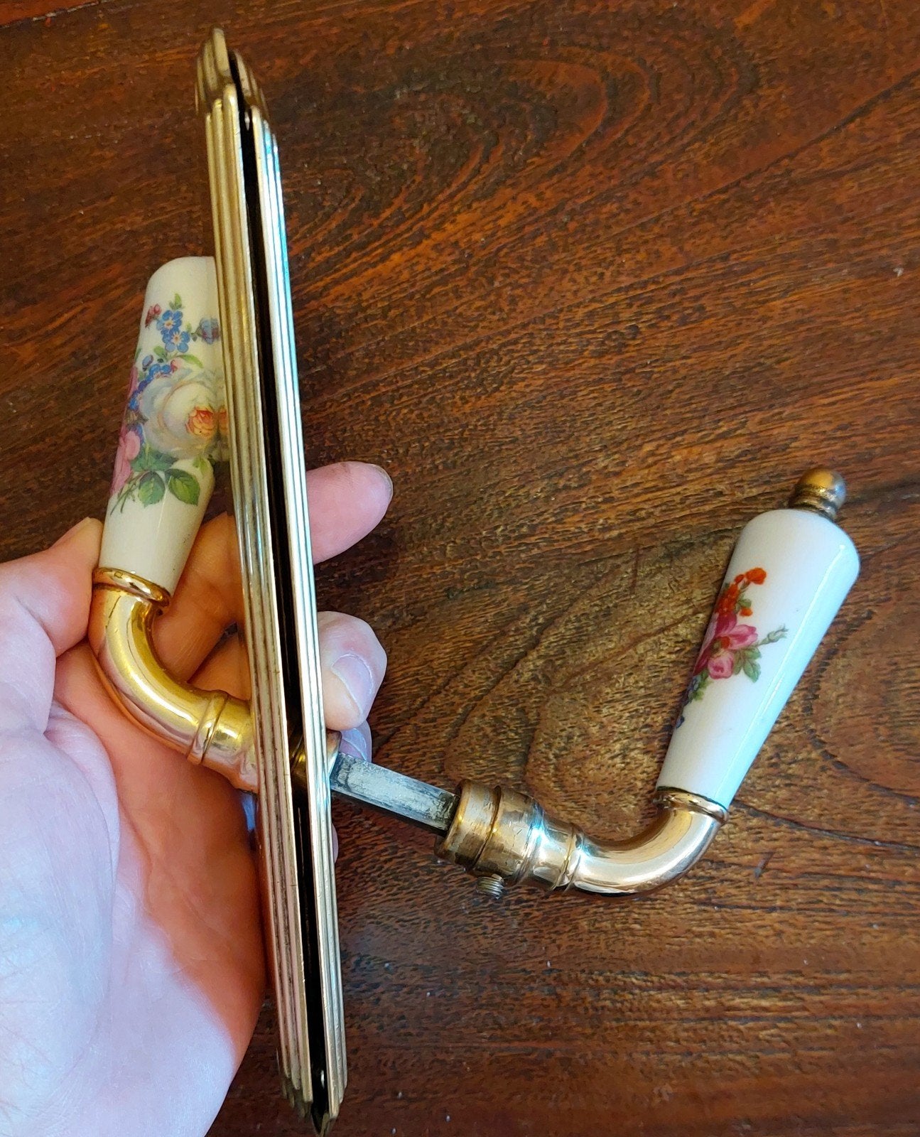 2 vintage deurgarnituur/ deurgrepen, Ophalen of Verzenden, Koper of Messing, Klink of Kruk
