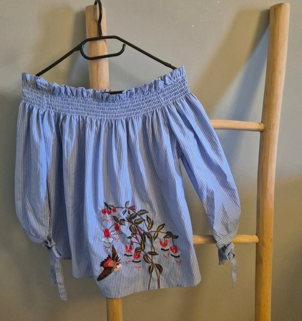 Blouse Blauw Wit Strepen Vogels Maat M (38), Maat 38/40 (M), Only, Zo goed als nieuw, Verzenden