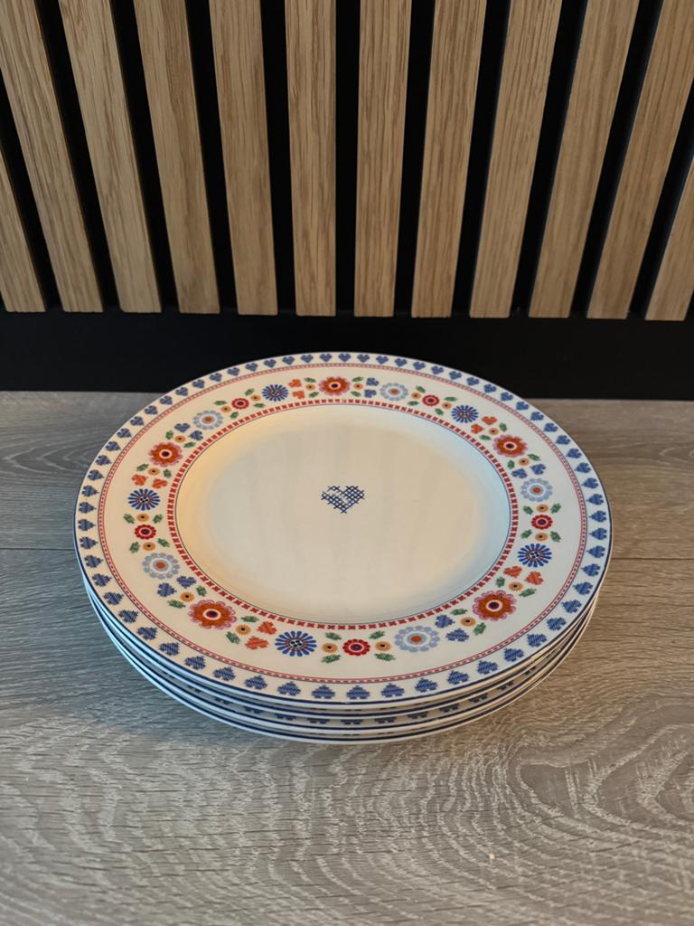 4 grote platte borden Yvon Jaspers kakelbont servies., Huis en Inrichting, Ophalen of Verzenden, Overige stijlen, Bord(en)