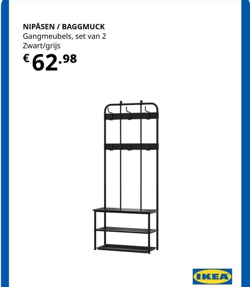 IKEA NIPÅSEN / BAGGMUCK Gangmeubels - Zwart/grijs, Gebruikt, Metaal, 150 tot 200 cm, Ophalen
