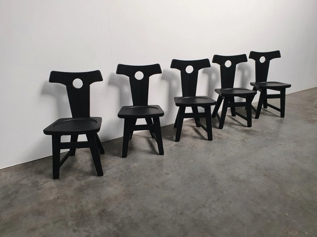Brutalist Eikenhouten Stoelen Jaren 60 Zwart, Ophalen of Verzenden