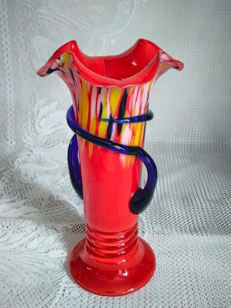 Glazen vaas Tsjechisch spatterglas jaren 30 SUMMERSALE, Ophalen of Verzenden