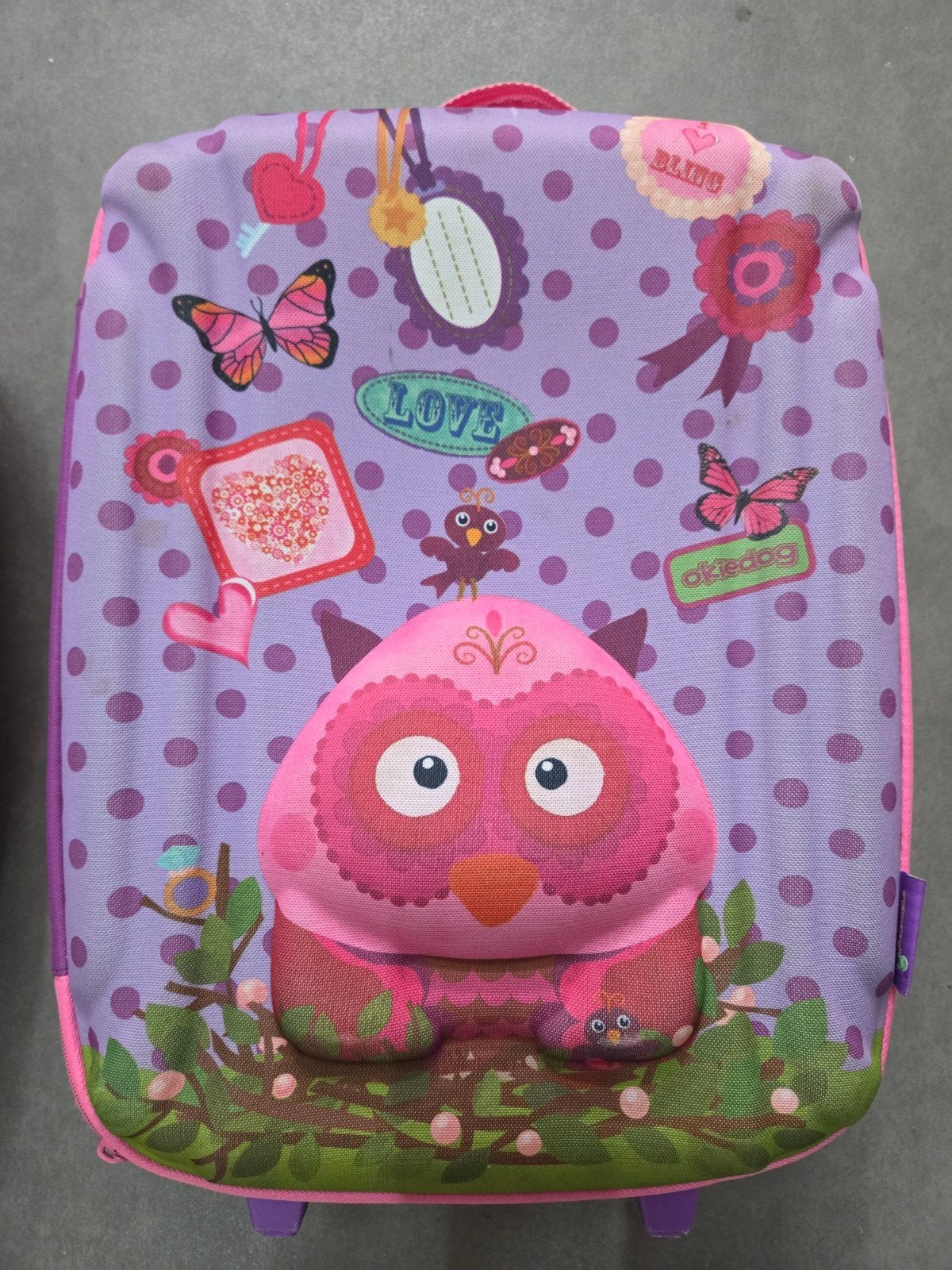 Okiedog Kinderkoffertje Konijn/Uil - Roze/Paars, Ophalen, Wieltjes, Gebruikt, Minder dan 40 cm