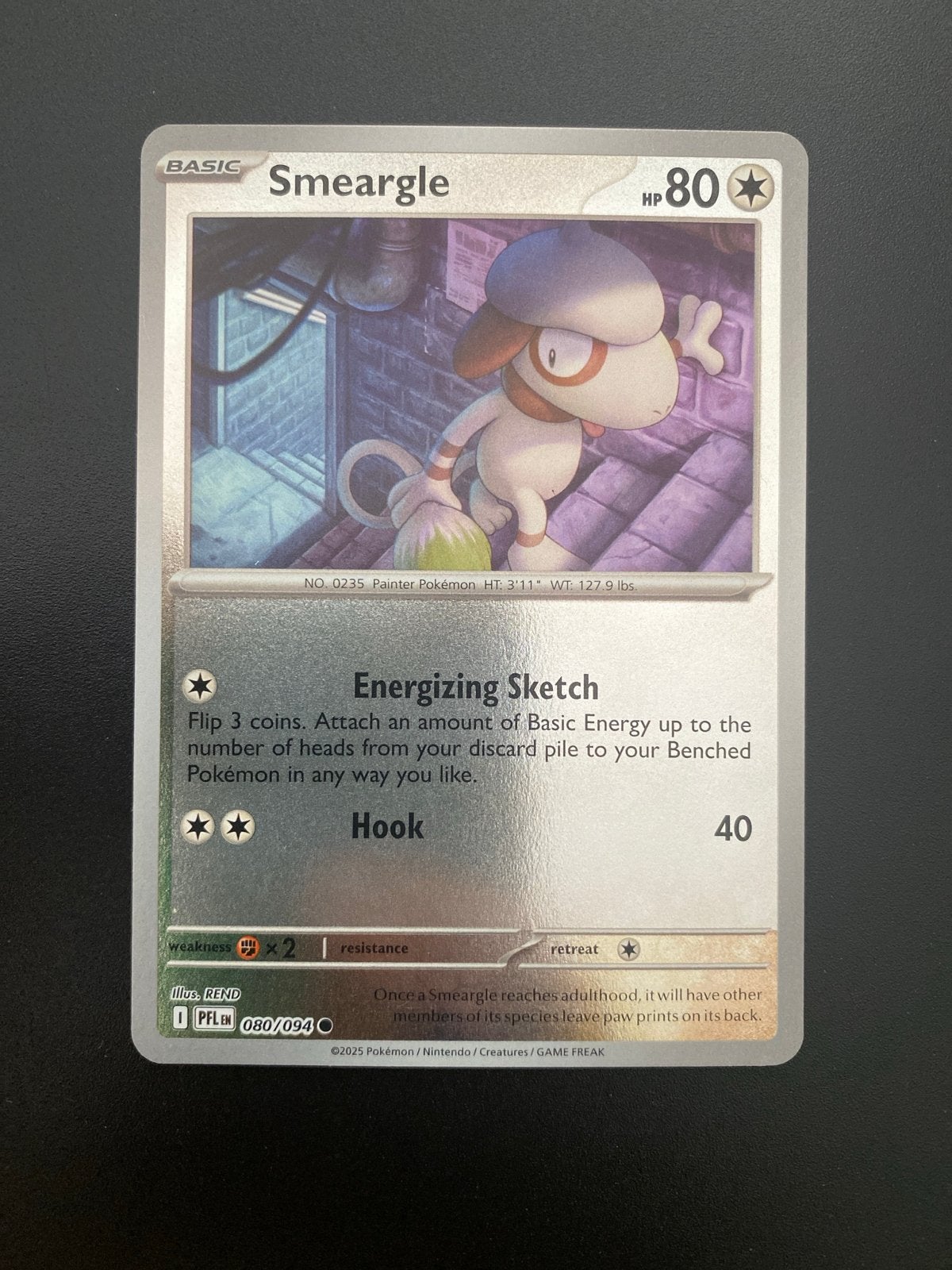 Smeargle 080/094 Reverse Holo Phantasmal Flames, Ophalen of Verzenden, Zo goed als nieuw, Losse kaart, Foil