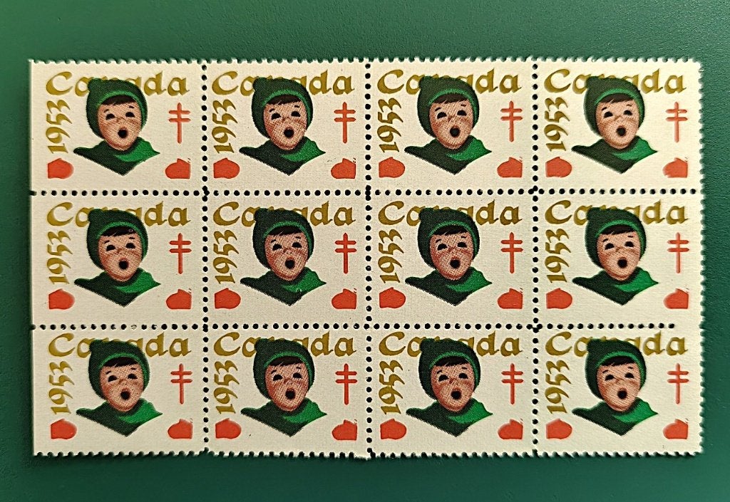 Canada : kerst/sluitzegel blok van 12 TBC 1953 postfris, Verzenden, Overige thema's