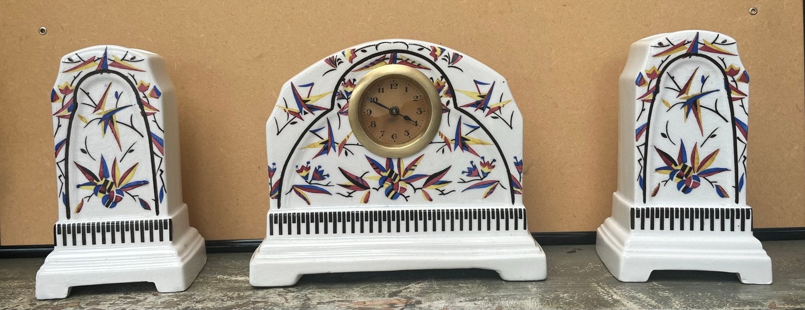Art Deco Porseleinen Klokkenstel - Vooroorlogs Design, Antiek en Kunst, Ophalen