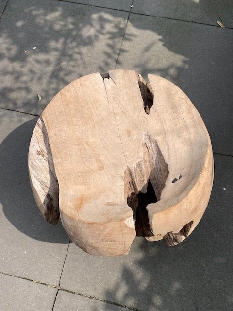 Tropisch Hardhout Boomstam Tafel/Kruk, Minder dan 55 cm, Stoer, Rond, Zo goed als nieuw