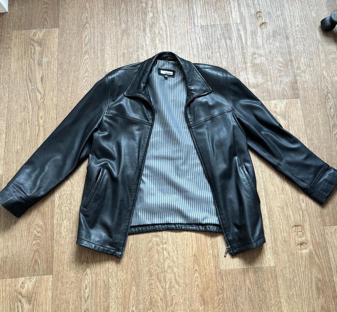 Vintage Zwarte Leren Jas - maat M, Kleding | Heren, Ophalen of Verzenden, Zo goed als nieuw, Maat 48/50 (M), Zwart