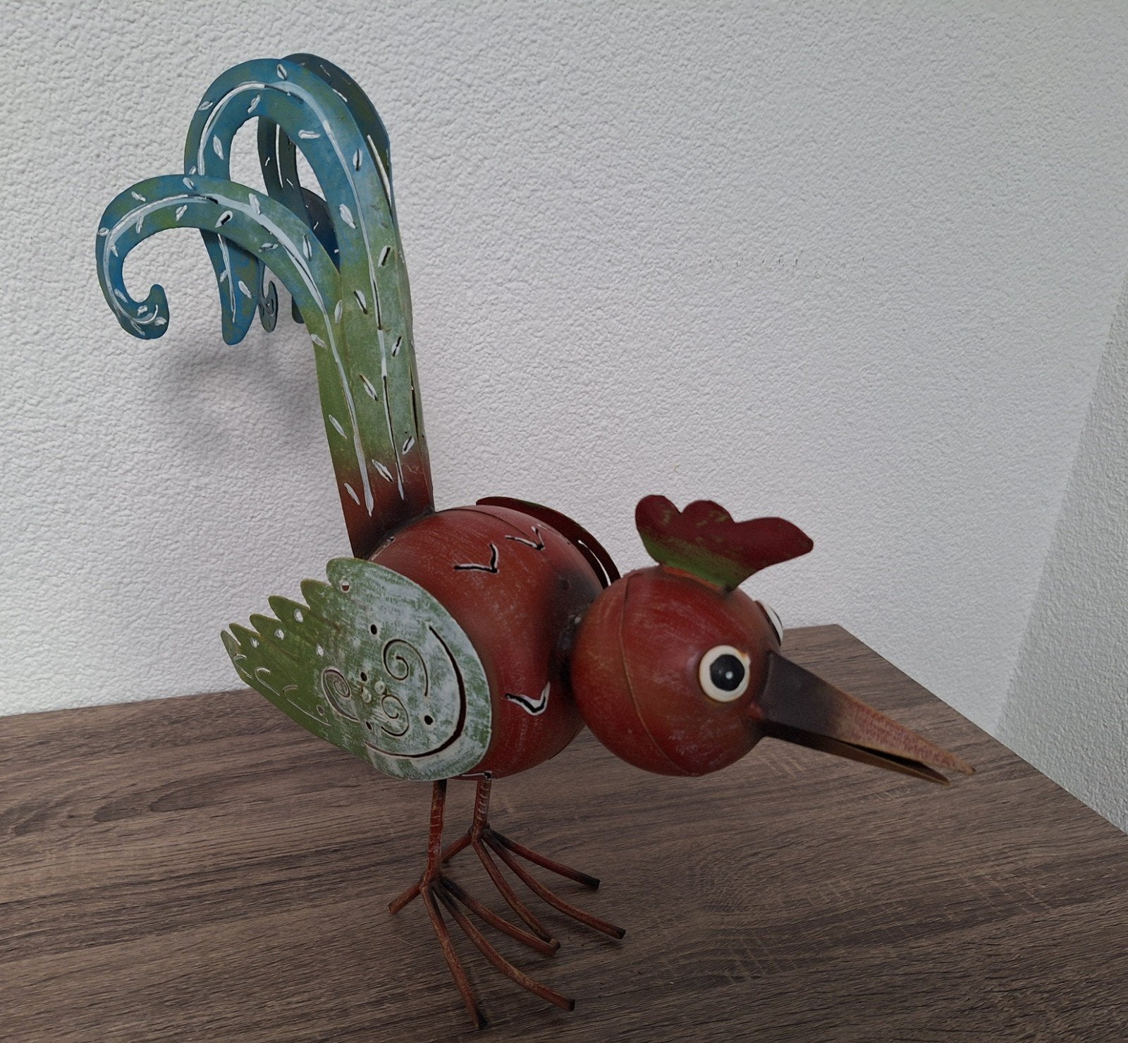 Gekleurde metalen vogel - 37,5cm hoog/breed, Ophalen of Verzenden