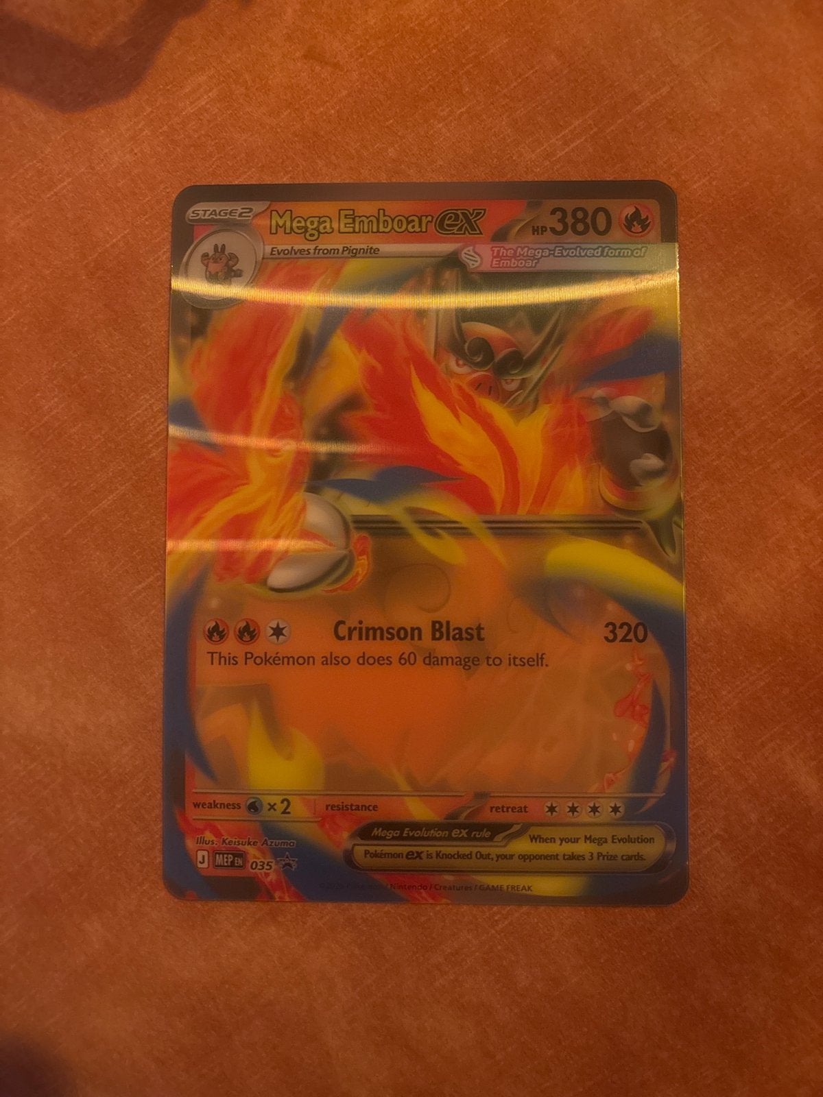 Jumbo Mega Emboar EX 35 Promo Pokémon Kaart, Ophalen of Verzenden, Zo goed als nieuw, Losse kaart, Foil