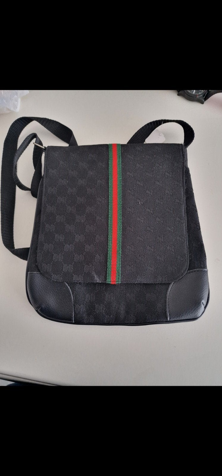 Gucci schoudertas zwart met rood/groene streep, Ophalen of Verzenden, Nieuw, Zwart, Overige merken
