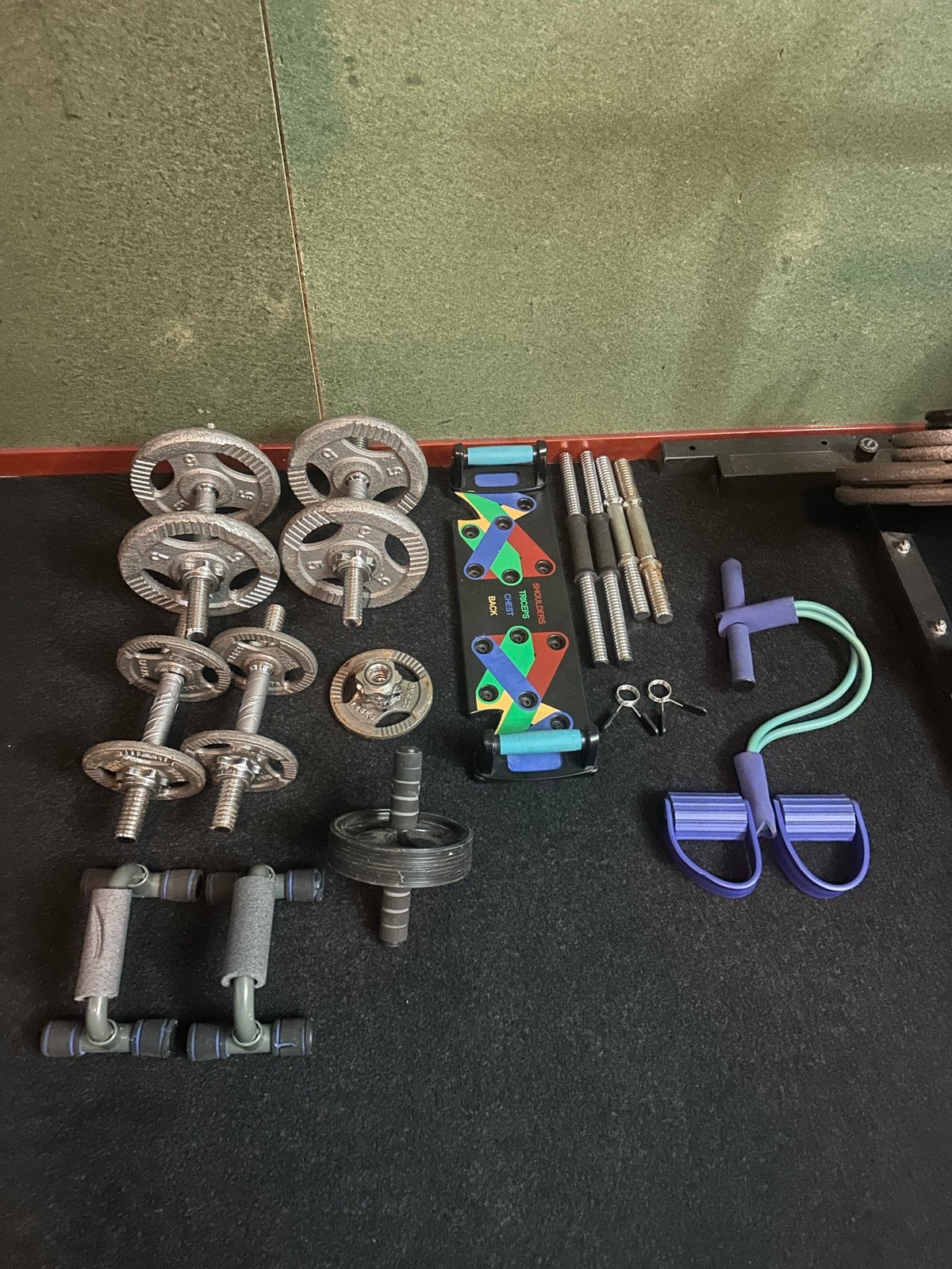 Halterbank, 80kg gewichten,stang en dumbbells, Ophalen, Halterset