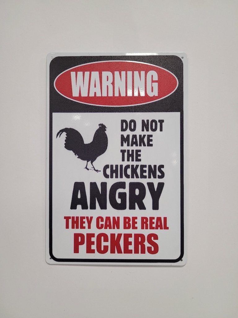 Warning angry chickens kippen reclamebord van metaal deco, Info@deconoord.nl, Deco Noord, Nieuw, Ophalen of Verzenden