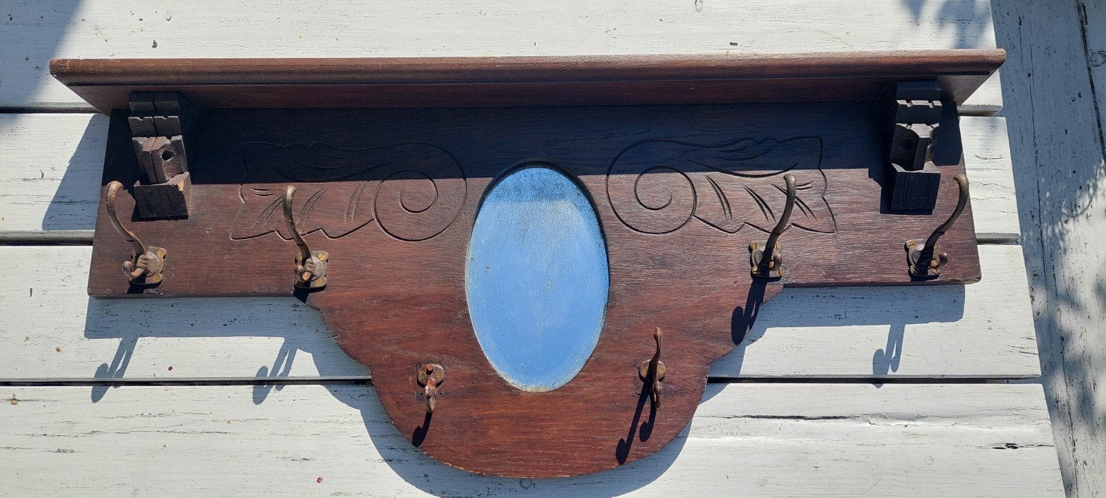 Brocante Oude kapstok met spiegeltje. Leuk als het wit verft, Gebruikt, Minder dan 100 cm, Hout, Ophalen