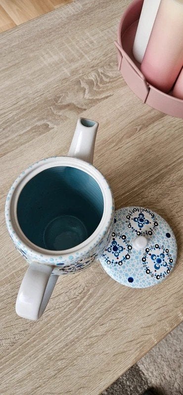 Johnson Brothers “Cool Mist” theepot – stoneware – blauw/wit, Overige merken, Ophalen of Verzenden, Zo goed als nieuw, Aardewerk