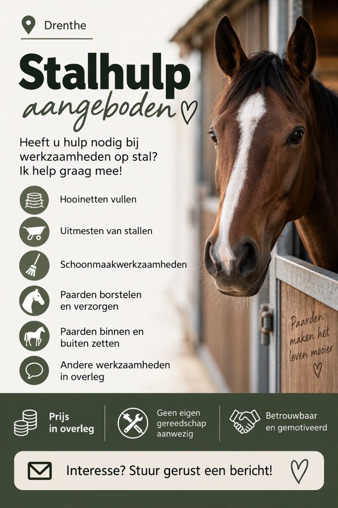 Stalhulp aangeboden | van der Kaap stalservice | Drenthe, Verzorging of Verzorgpony's