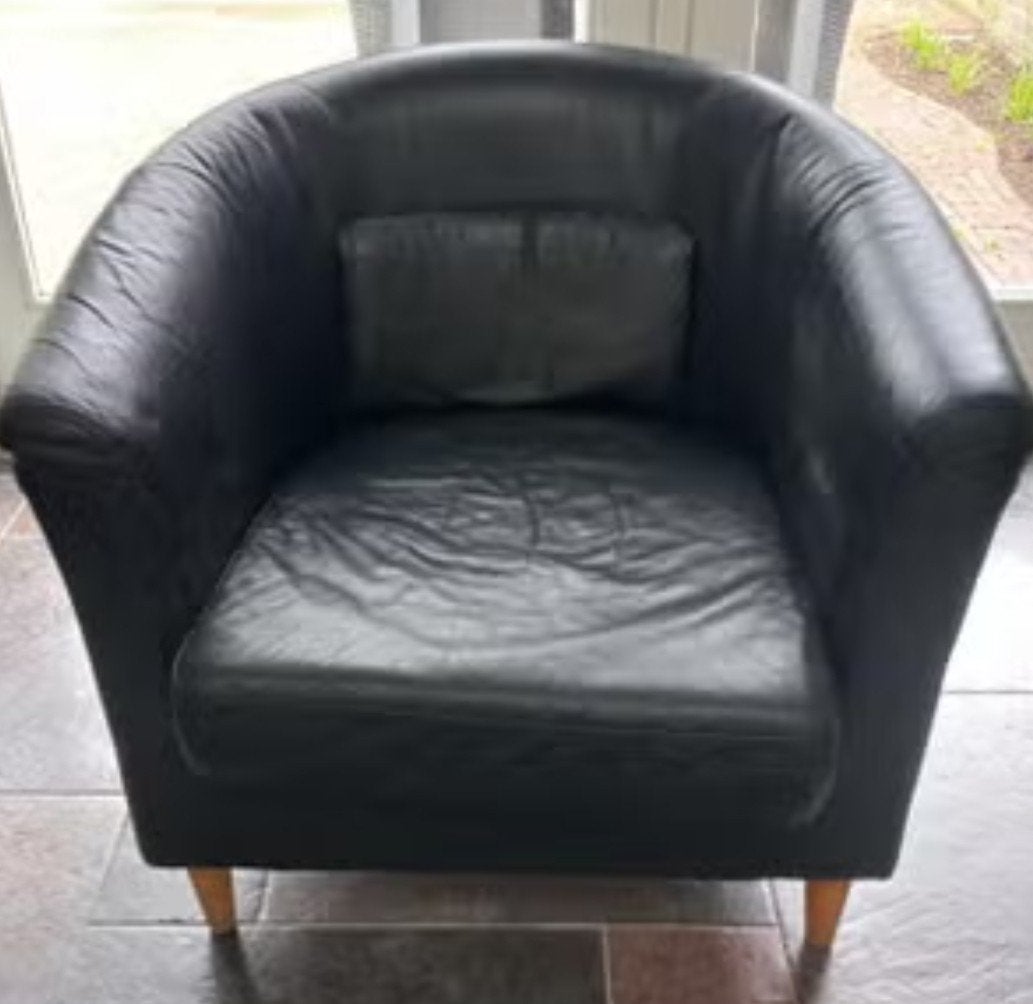 Ikea Tullsta Zwart leer., Huis en Inrichting, Fauteuils, Ophalen, Zo goed als nieuw, 50 tot 75 cm, Leer