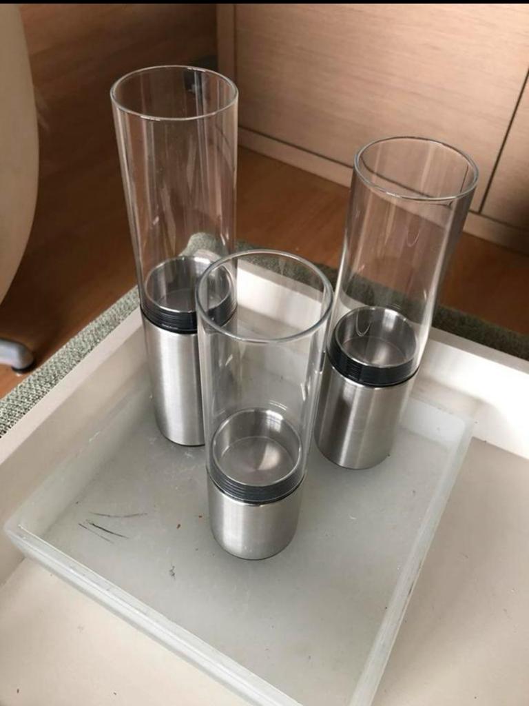 Nieuw Blomus design 3 delige set windlicht waxinehouders, Ophalen of Verzenden, Nieuw, Overige materialen, Minder dan 25 cm