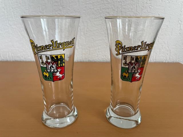 2 Pilsner Urquell Bierglazen, Verzamelen, Biermerken, Ophalen of Verzenden, Gebruikt, Glas of Glazen, Overige merken