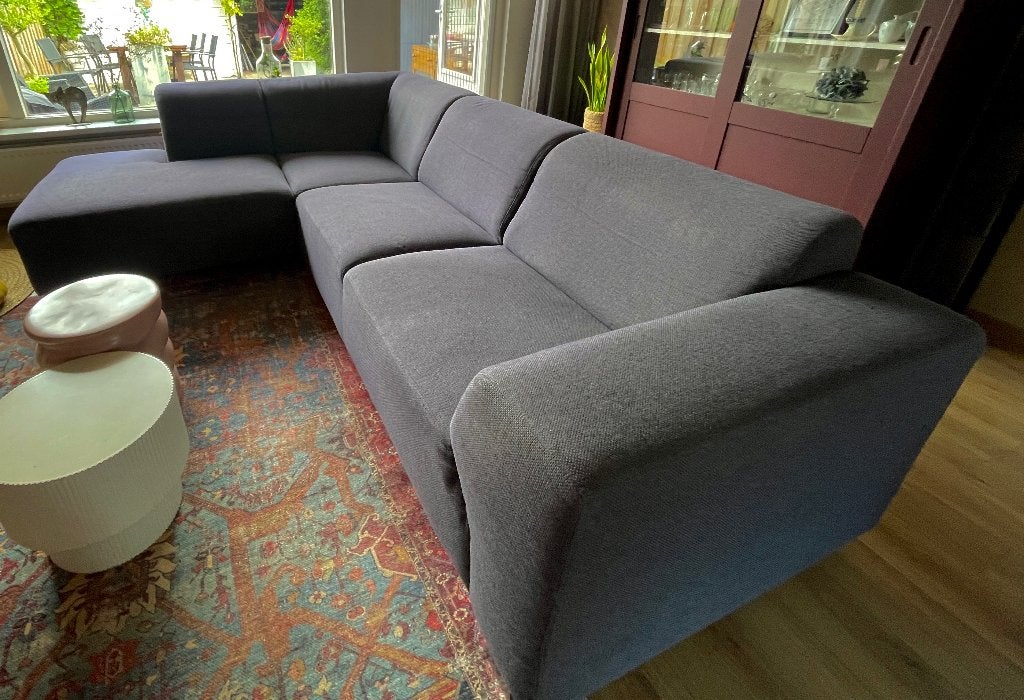 Lounge Hoekbank met grijs/blauwe stof - Ruim en Comfortabel, Ophalen, 250 tot 300 cm, Gebruikt, Hoekbank