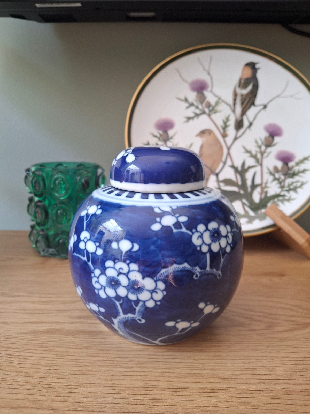 Antieke Blauwe Gemberpot met Bloesem en Prunus Decor, Ophalen of Verzenden