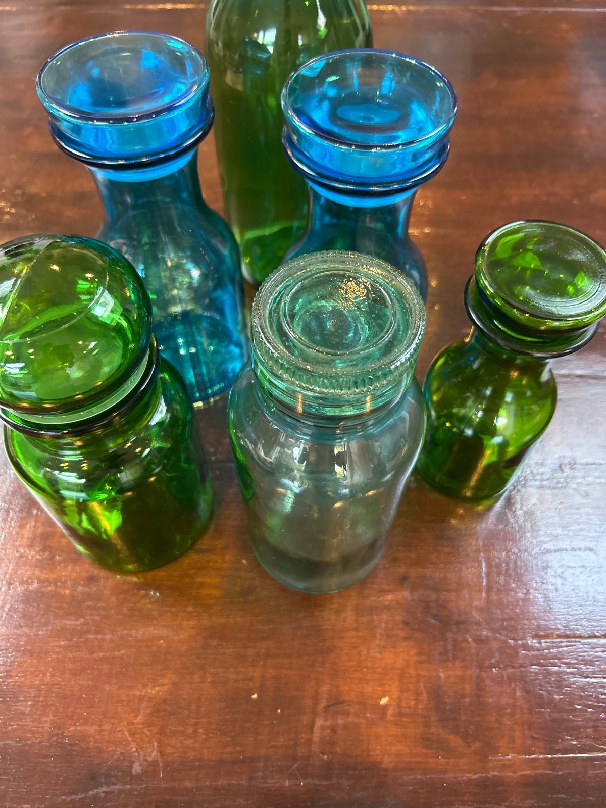 Set van 6 vintage glazen flessen en potten, Ophalen of Verzenden