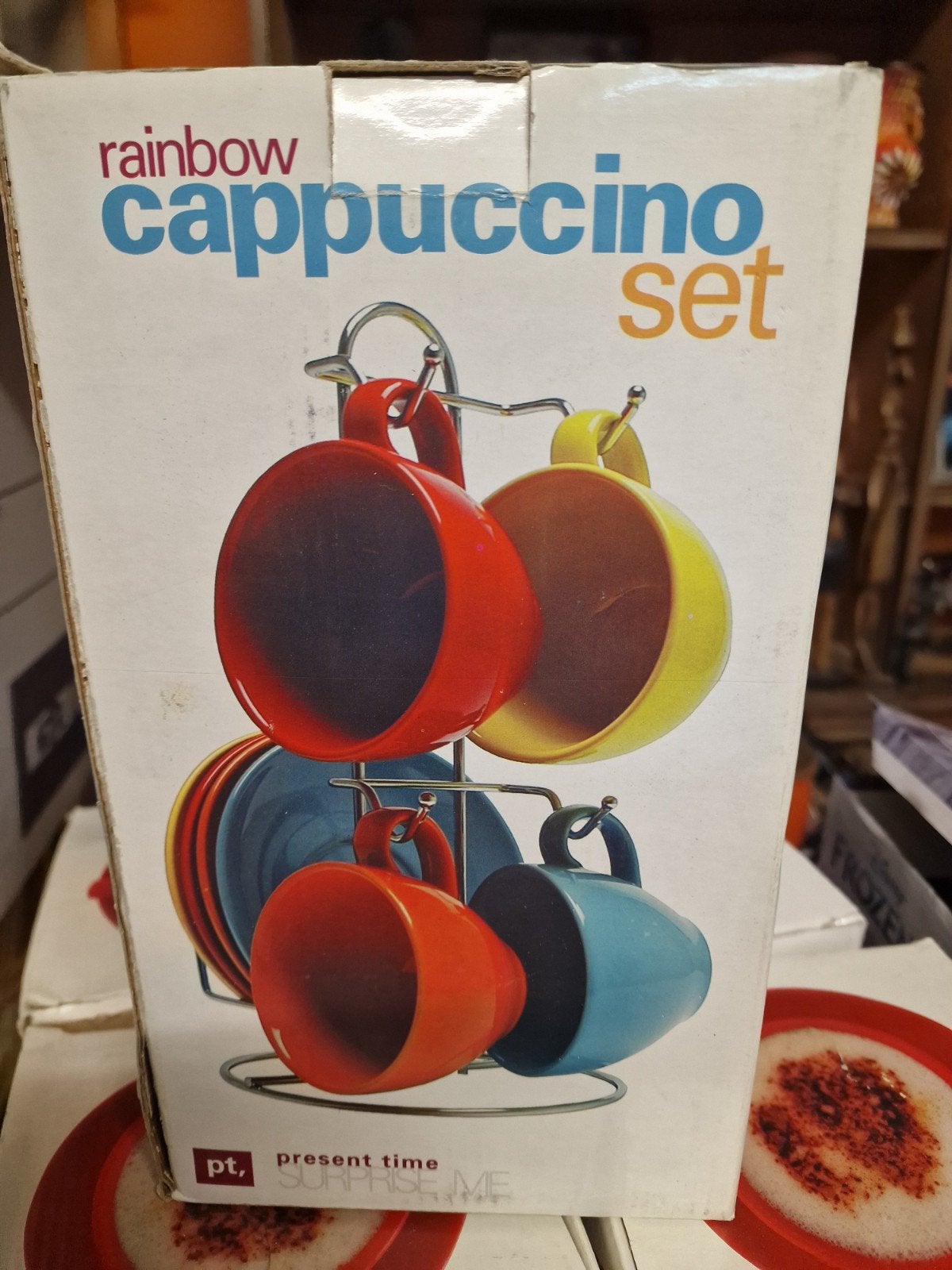 Rainbow Cappuccino Set met Rekje - Present Time, Ophalen, Nieuw, Overige stijlen, Kop(pen) en/of Schotel(s)