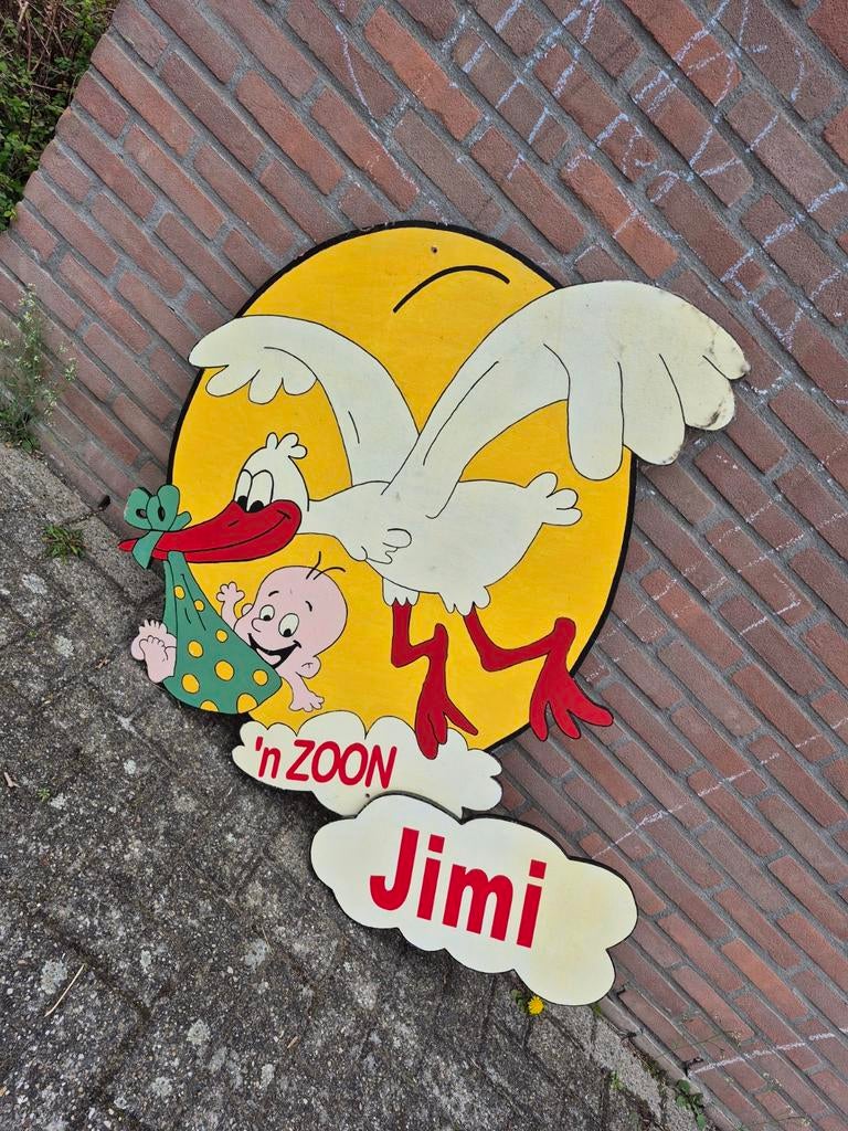 Geboortebord met ooievaar., Kinderen en Baby's, Kraamcadeaus en Geboorteborden, Ophalen of Verzenden, Gebruikt, Geboortebord