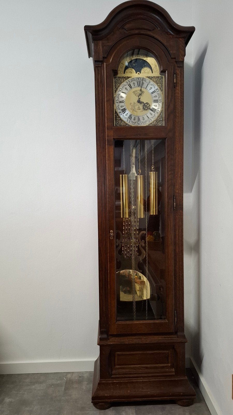 Antieke staande klok met maanfase en gewichten, Antiek en Kunst, Ophalen