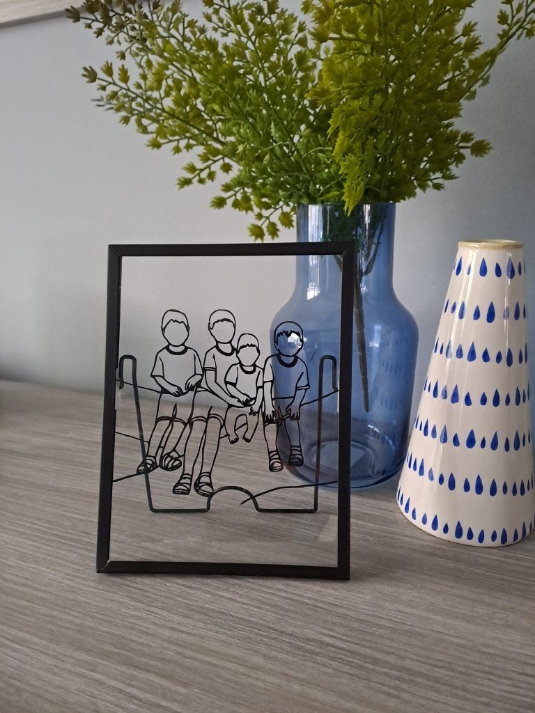 Metalen fotolijst met gepersonaliseerde lijntekening, Met glas, Steen/keramiek, Nieuw, Standaard fotolijst