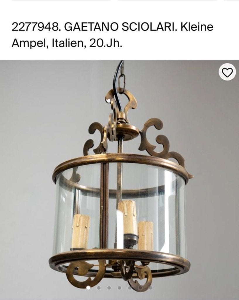 Italiaanse design hanglamp Gaetano Sciolari messing en glas, Gebruikt, E14 (klein), Ophalen of Verzenden, Glas