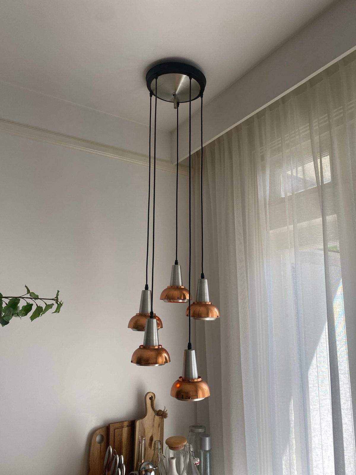 Vintage koperen hanglamp met 5 lichtpunten, Ophalen of Verzenden