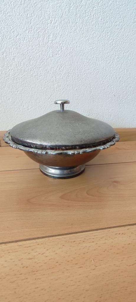 Verzilverde schaal met deksel, Antiek en Kunst, Ophalen