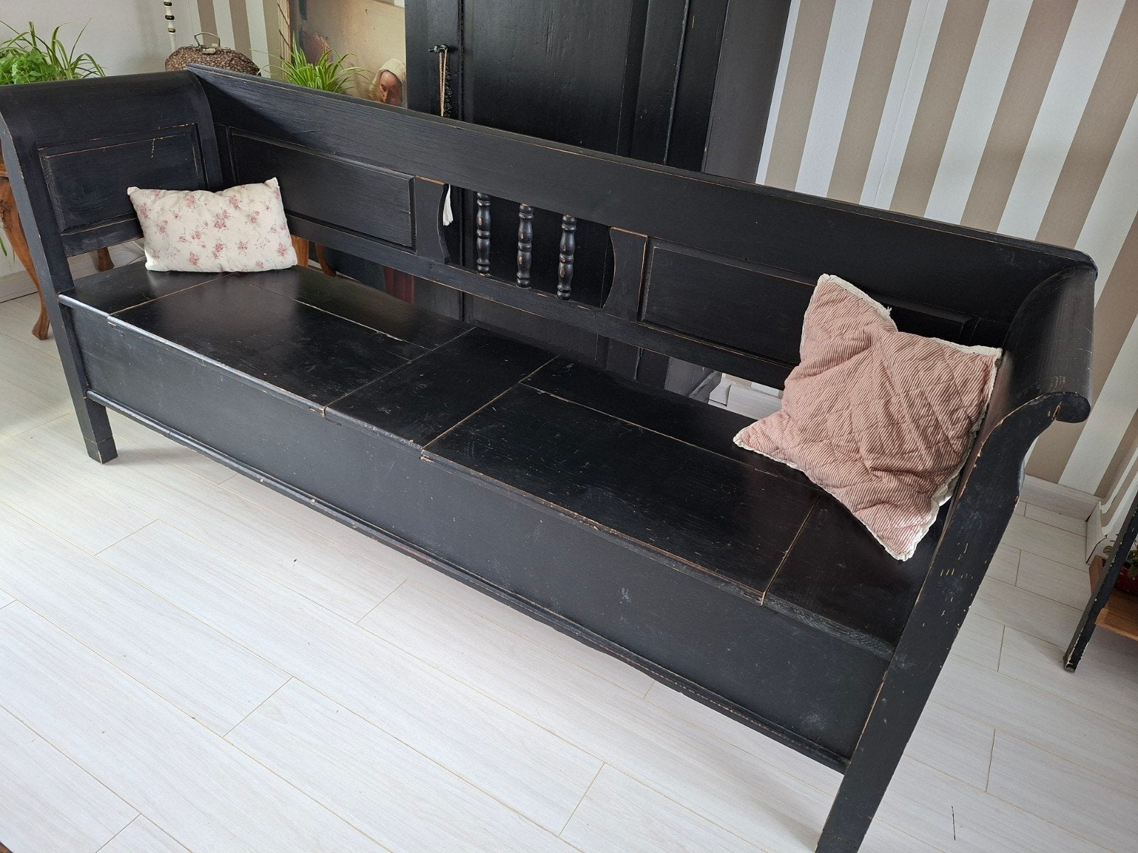 Brocante grote houten 4persoons klepbank, Ophalen