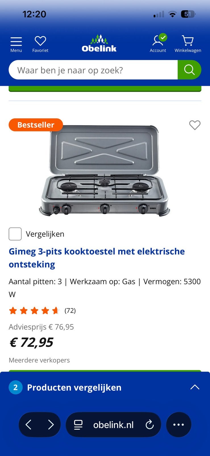 3 pits gasstel grijs, Ophalen of Verzenden, Gebruikt