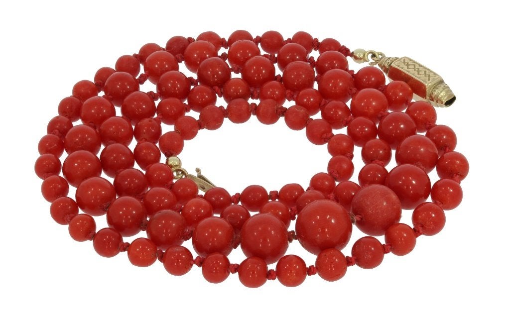 Bloedkoraal ketting dieprood 14k gouden slot fraai dame