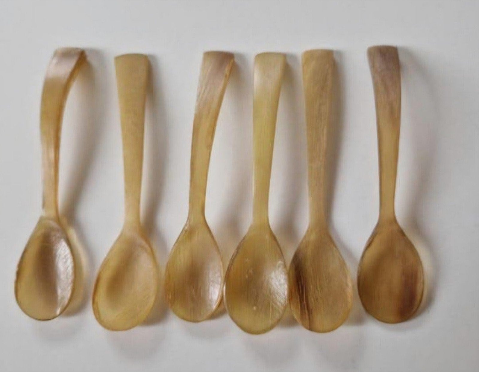 Set van 6 vintage hoorn lepels, Ophalen of Verzenden