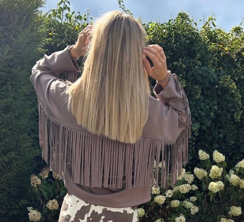 LUMINA sweater met franjes taupe mt TU