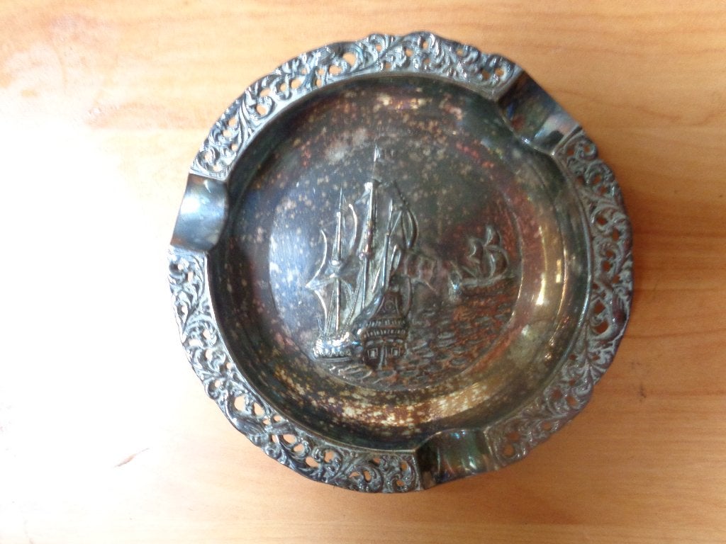 Vintage verzilverde asbak Gero, Antiek en Kunst, Antiek | Goud en Zilver, Ophalen of Verzenden, Zilver