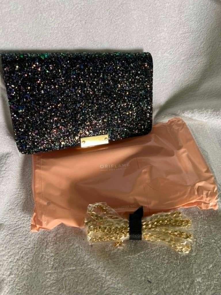 NIEUW,  Zwart paarse Glitter bag, Sieraden, Tassen en Uiterlijk, Tassen | Damestassen, Ophalen of Verzenden, Nieuw, Zwart, Schoudertasje