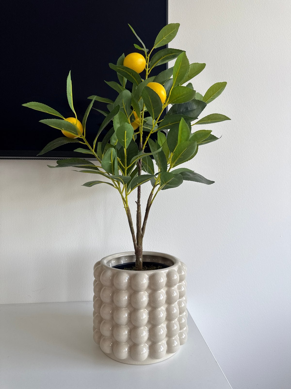 Decoratieve pot met kunst citroenboompje, Ophalen, Beige, Zo goed als nieuw, Modern