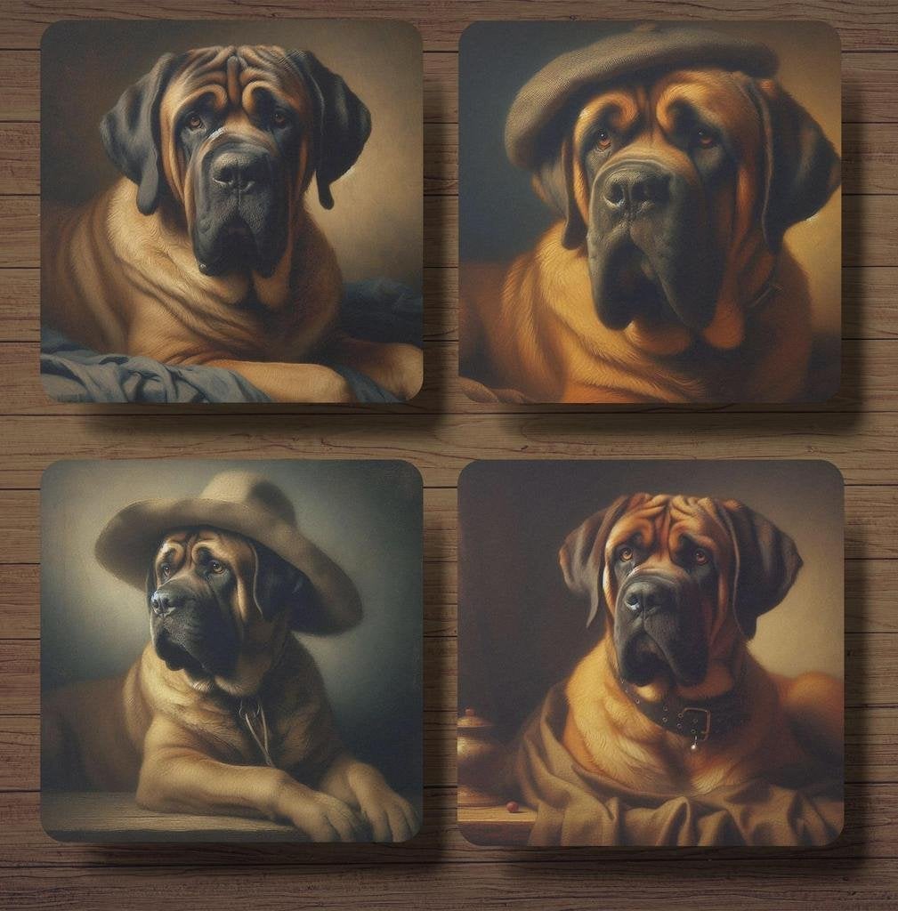 Mastiff Rembrandt stijl onderzetters met houder, Ophalen of Verzenden, Nieuw