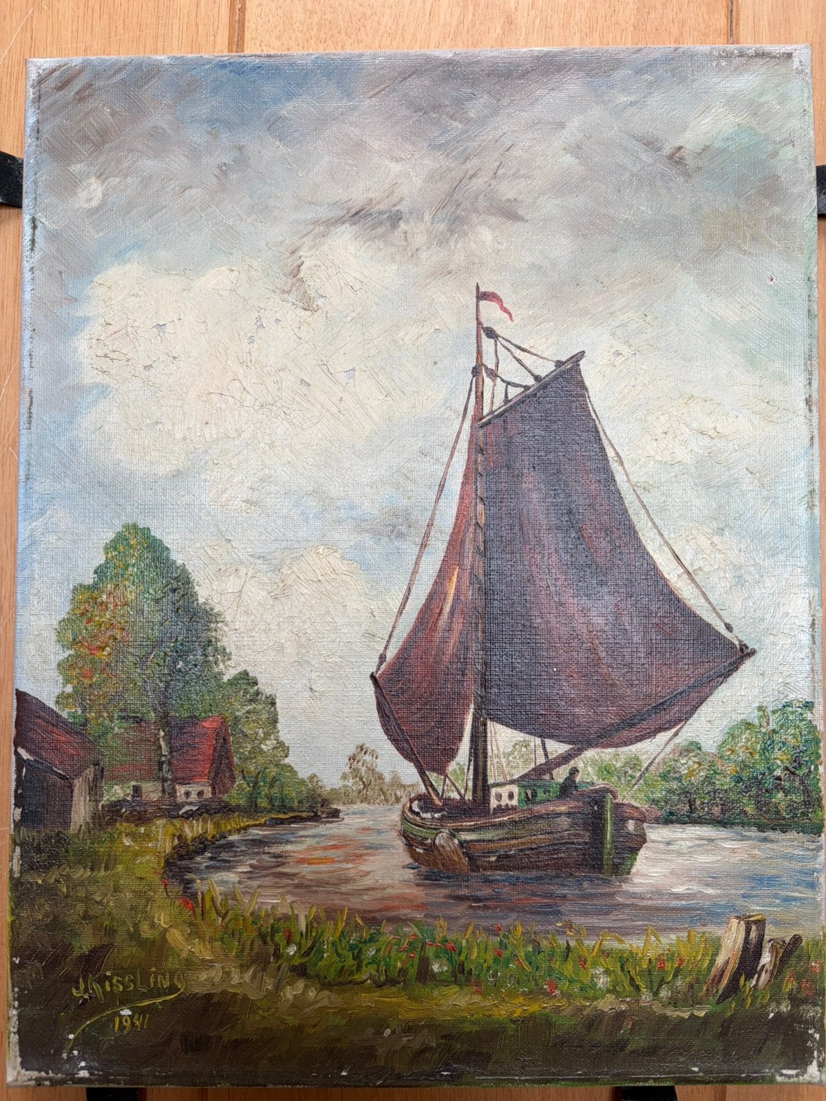 Schilderij van zeilschip, Ophalen