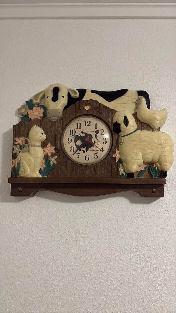 Vintage Burwood Kinder Klok - Made in USA boederij dieren, Ophalen of Verzenden