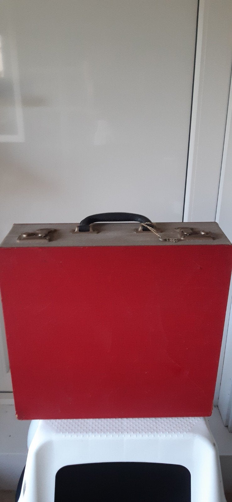 Houten Lp Platenkoffer/ ENGELSE CHENEY met waaier en slotjes, Ophalen of Verzenden, Gebruikt, Overige formaten