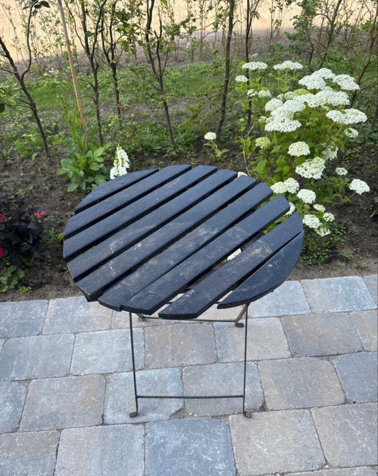Ronde houten tuintafel - Zwart inklapbaar, Ophalen, Gebruikt, Rond, Hout