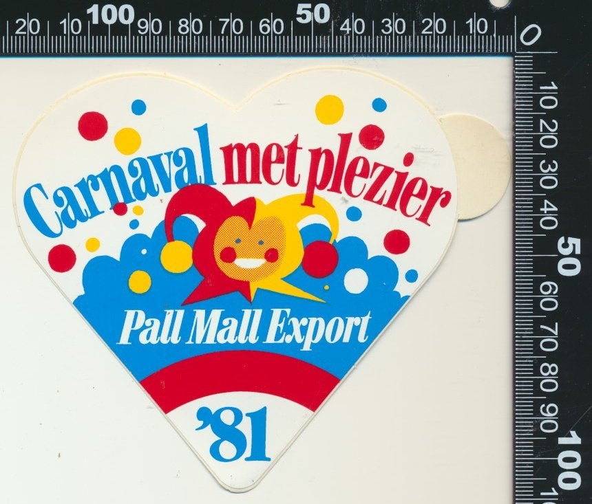 Sticker: Pall Mall Export - Carnaval met plezier 1981 (2), Ophalen of Verzenden, Zo goed als nieuw, Bedrijf of Vereniging